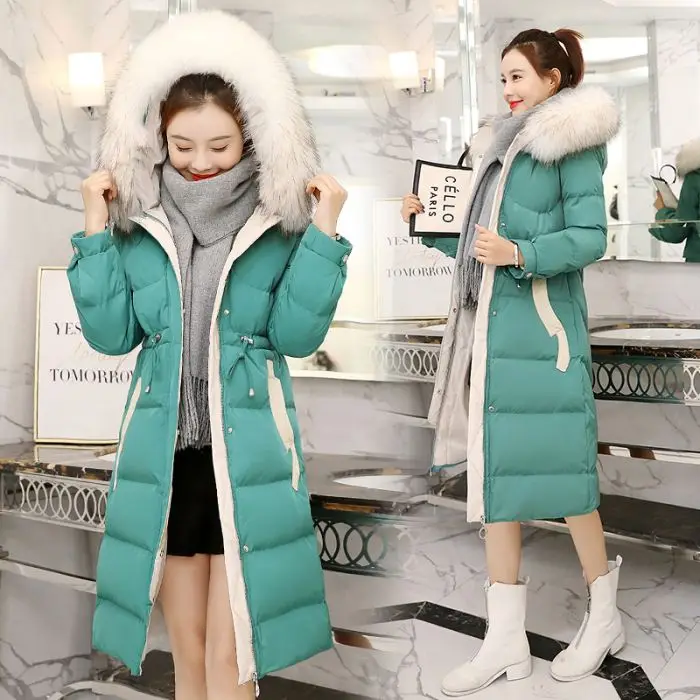

Spot Wholesale High Quality Winter Warm Jacket Women'S Long Fox Fur Collar Thick Coat Long Winter Oversize Down Coat