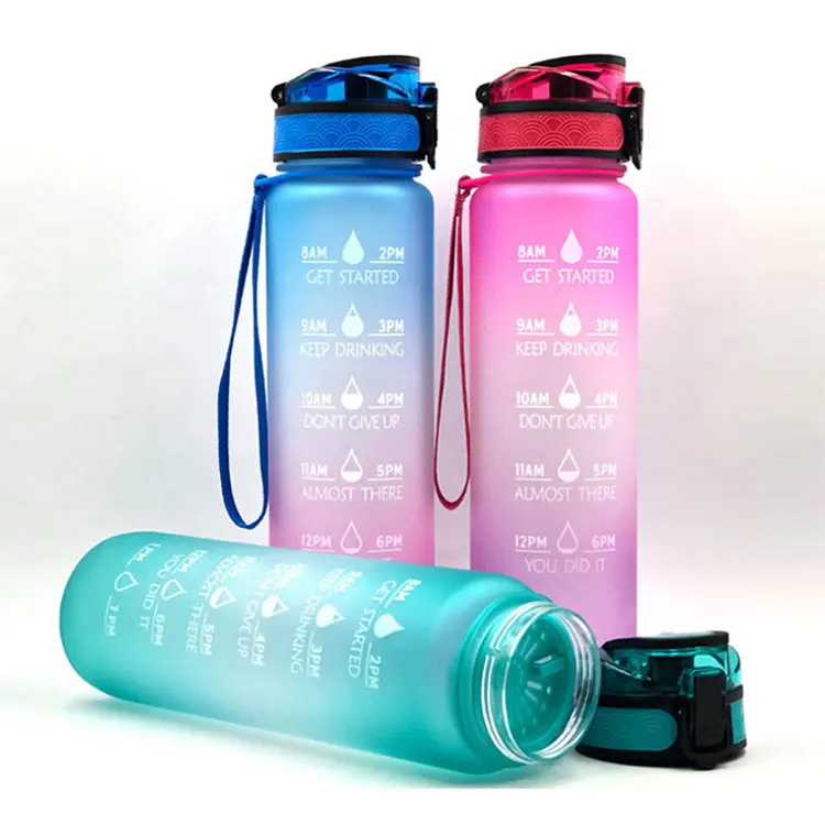 

Amazon Wholesale 32 oz Custom Motivational Water Bottle Leakproof BPA Free Gym Fitness Plastic Water Bottle, Customized color