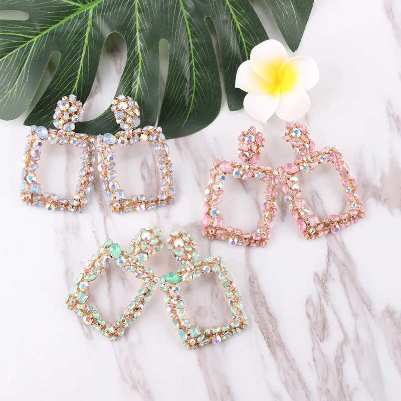 

ZA Crystal Pendant Earrings Big Long Square Drop Earrings Women Fashion 2018 Party Wedding Bridal Jewelry Wholesale