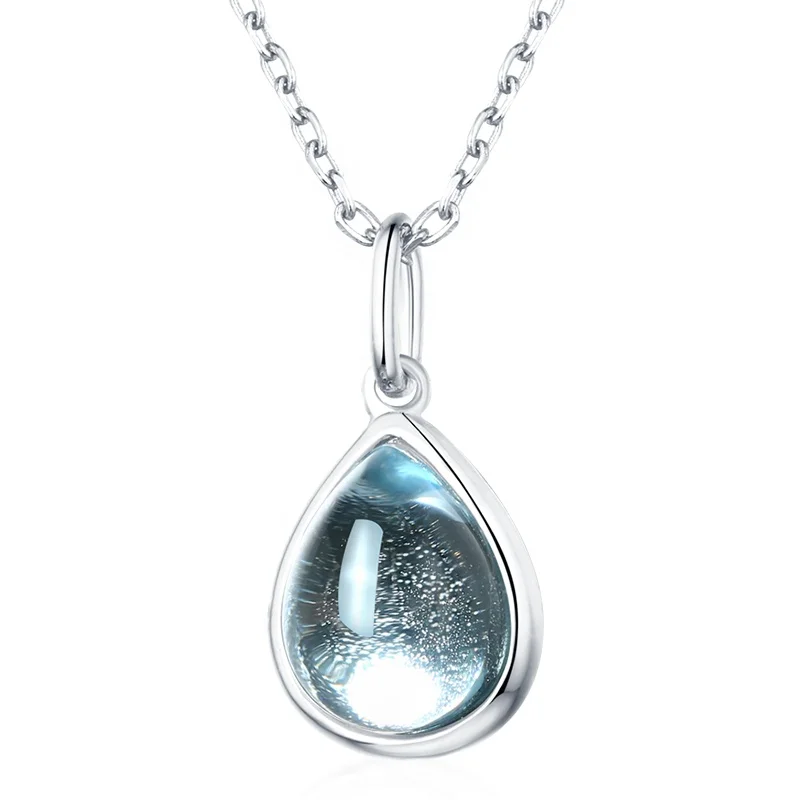 

100% Natural clear gemstone Sterling silver teardrop topaz pendant jewelry