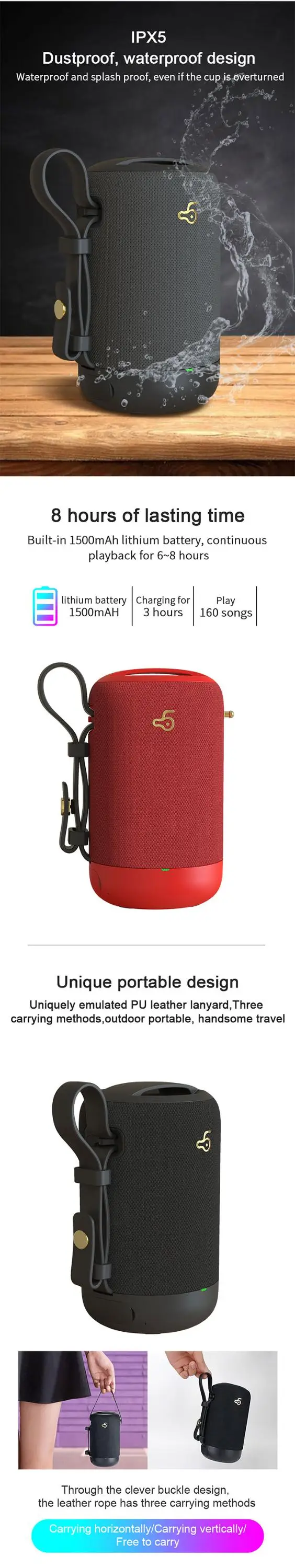 Custom gift IPX5 waterproof and dustproof portable outdoor tws bluetooths speaker - ANKUX.COM