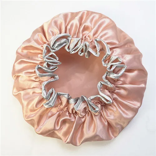 

High Quanlity Satin + PEVA Double Layer Bath Cap Eco-friendly Shower Cap Waterproof For Shower Anti Cooking Oil Rose Gold