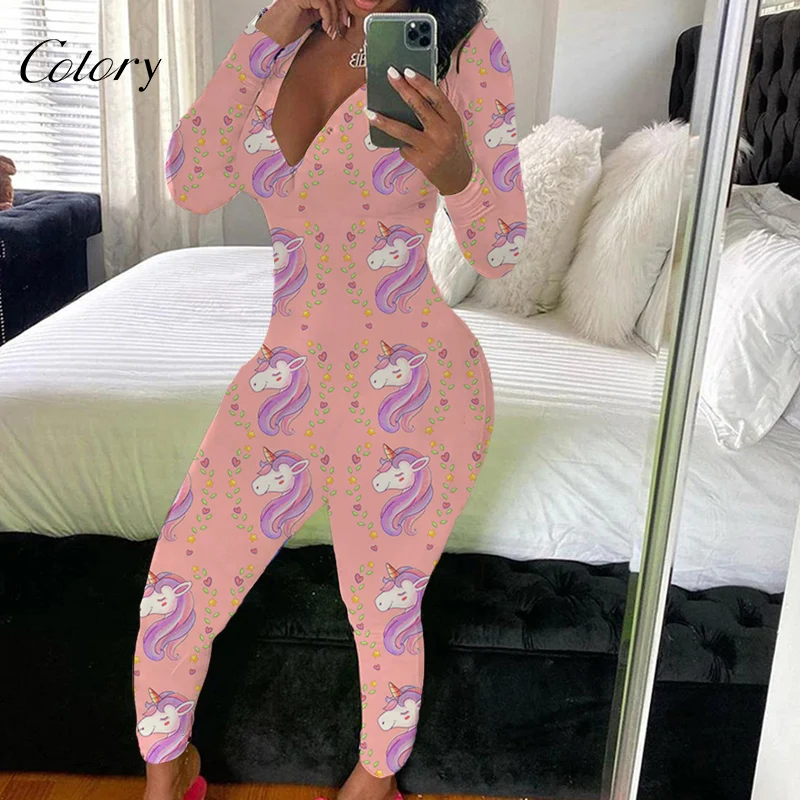 

Colory Adult Designer Onesie Women Sleepwear Pajama Bodysuit Sleep Romper With Butt Flap, Picture shows