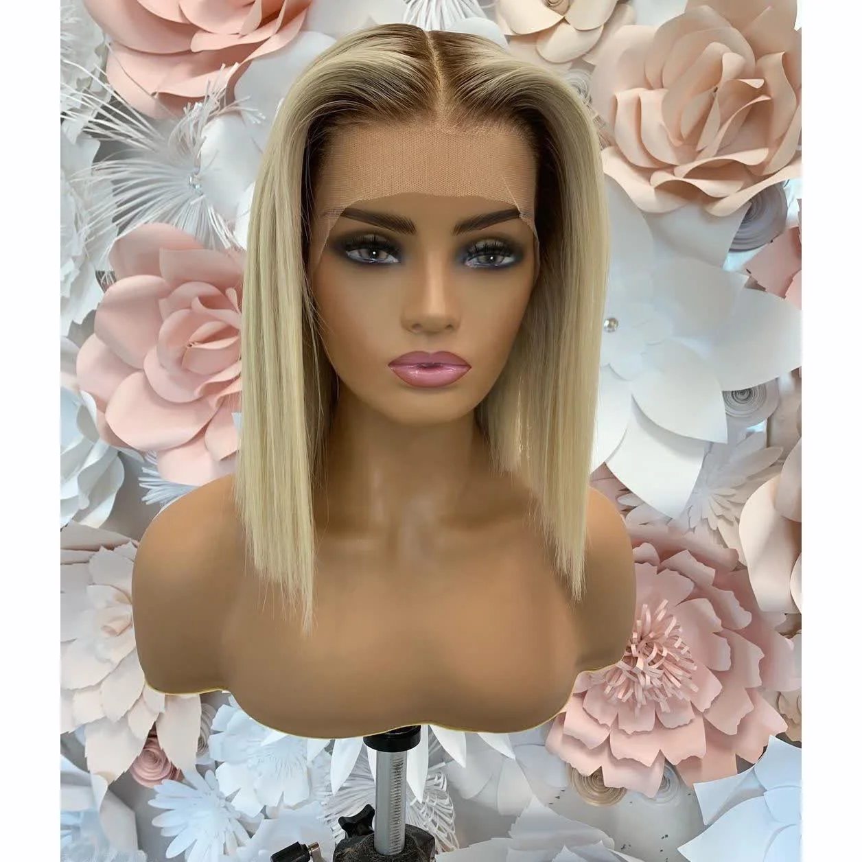 

Wholesale blonde 613 bob wig human hair with dark roots short 613 transparent lace wig for for black women