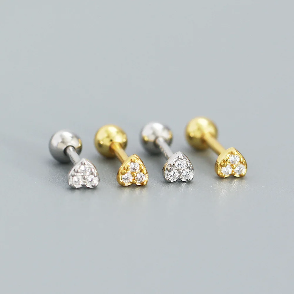 

Rainbowking s925 silver earrings Korean version sweet small fresh diamond love earrings piercing screw Stud earrings