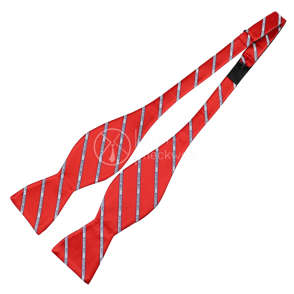 

Designer Red Polyester Woven Jacquard Self Tie Bow Tie Custom Logo Striped Bowtie Handmade for College