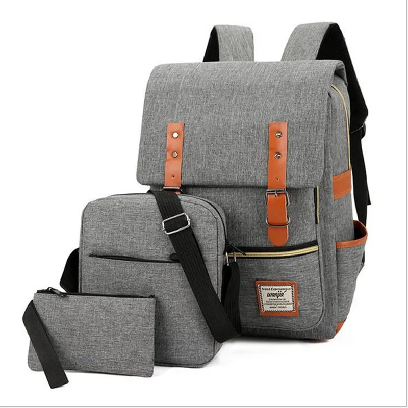 

3pcs/set Canvas Backpack Casual Business Laptop Bag Waterproof Travelling Bag, Red, light gray, black, dark blue, light green, pink