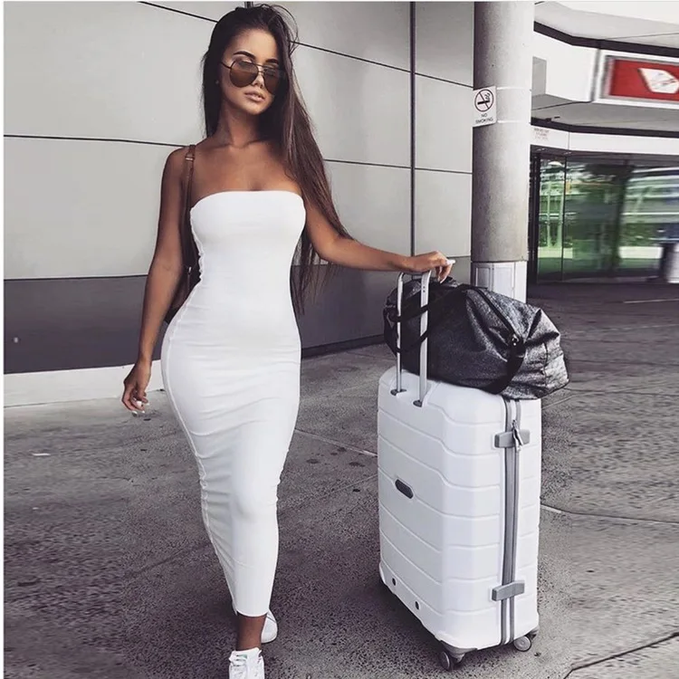 

Off Shoulder Strapless Sexy Women Dress Sleeveless Straight Long Bodycon Dress Backless Casual Summer Party Dress Women, Customized color/as show