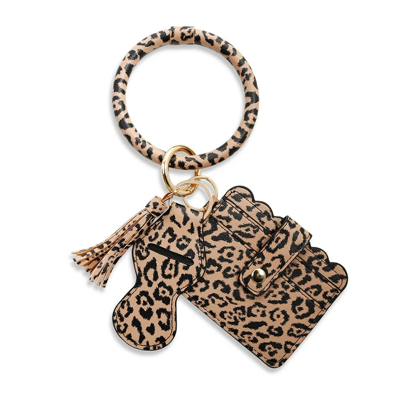 

Leopard Lady Wristlet Wallet Women Bangle Bracelet ID Card Holder with Leather Tassel Key ring and Chapstick Holder for Girls, Leopard, green, yellow, pink etc. or as request