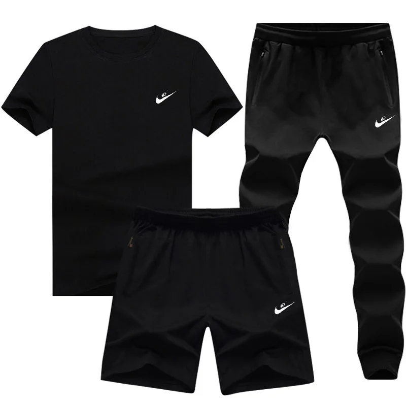 

Hot Sale Men Shorts Pants T-Shirt 3Pcs Set Cotton Sportswear Suits, Black,gray,white,blue