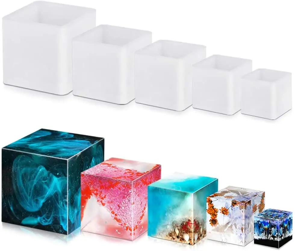 

5 PCS Square Resin Molds Silicone Fine Good Epoxy Resin Casting Molds DIY Box Ornament Silicone Resin Kit Mold for Cup Candle, White