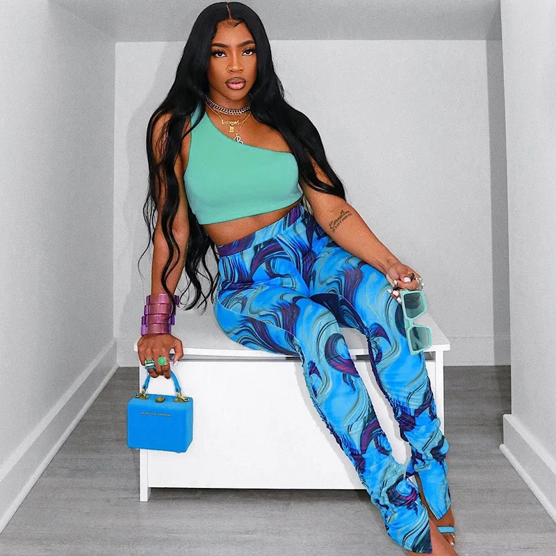 

New Fashion Trousers High Waist Pleated Stacked Leggings Pants For Female