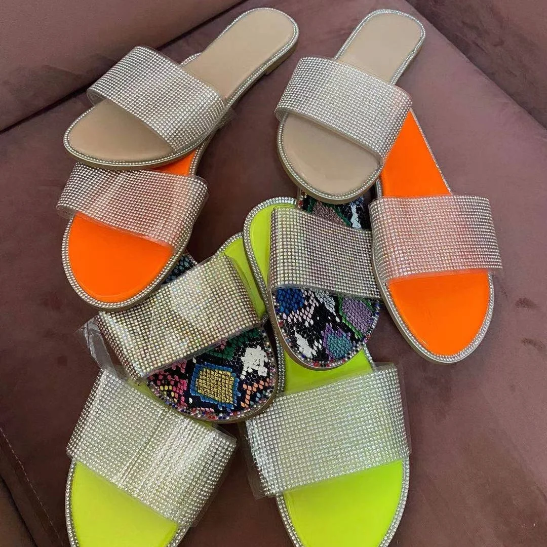 

New Arrival Fashion designer slippers for ladies bling rhinestone woman beach sliders sandals women summer slippers sandal shoes, 6 color options