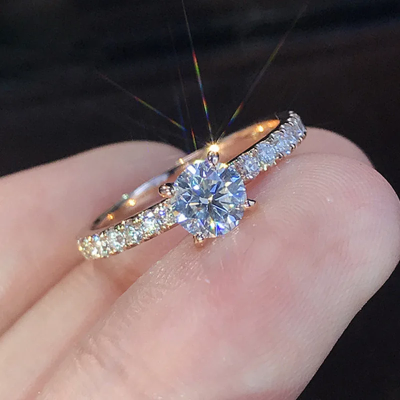 Copper Jewelry White Gold Plated Square Crystal Claw Diamond Rings Wedding Engagement Ring for Women