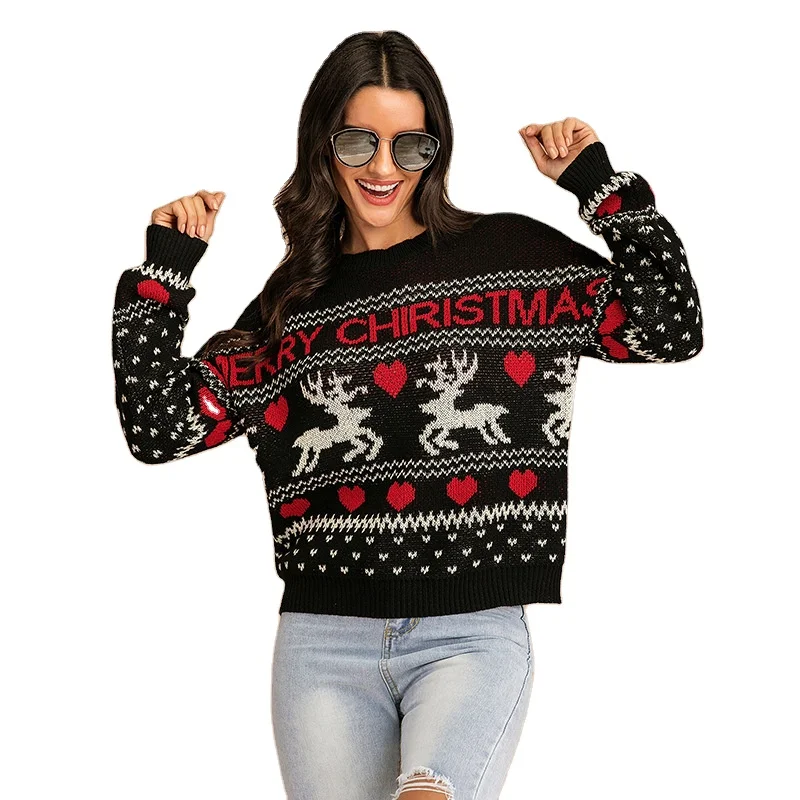 

2021 Fashion New Casual Warm Autumn Women Christmas Sweater, Black