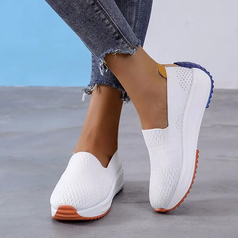 

New Autumn Women's Swing Shoes Mesh Breathable Loafers Flat Platforms Female Shoes Wedges Ladies Shoes Height Increasing Sneaker