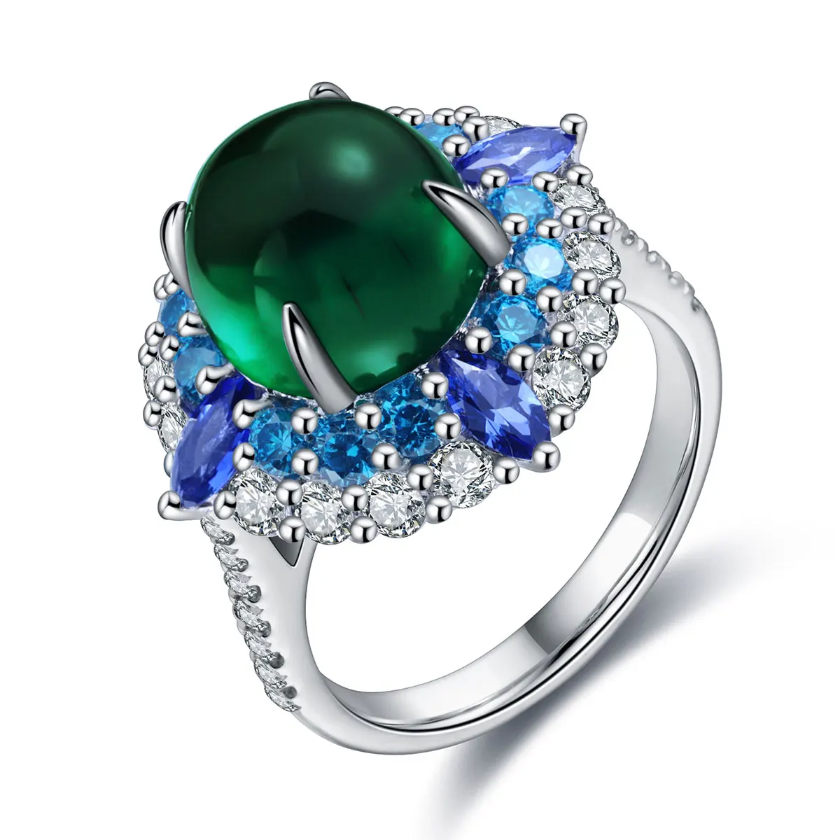 

18K White Gold Lab Grown Emerald Adjustable Ring Gold Ring Wedding Gifts For Women, Green