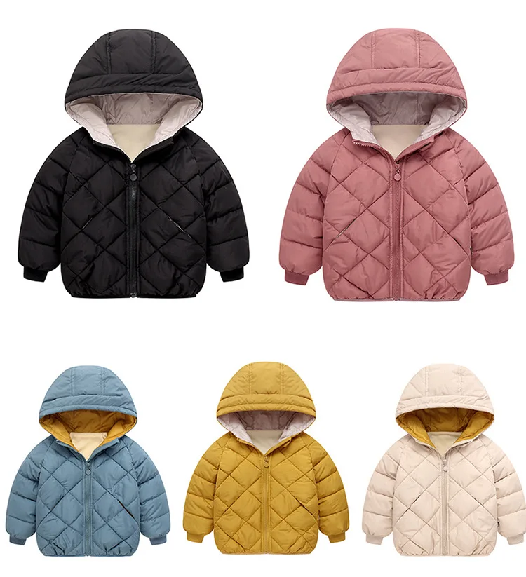 

Winter Kids Hooded Jackets Boys Girls Thicken Warm Jacket Outerwear Fashion Baby Boy Zipper Cotton Velvet Jacket For Kids Coats