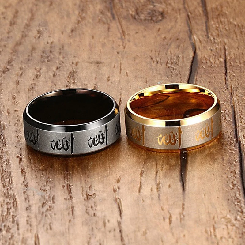 

2020 Wholesale Accessories Allah Name Plated Religious Rings Jewelry, Gold/ black