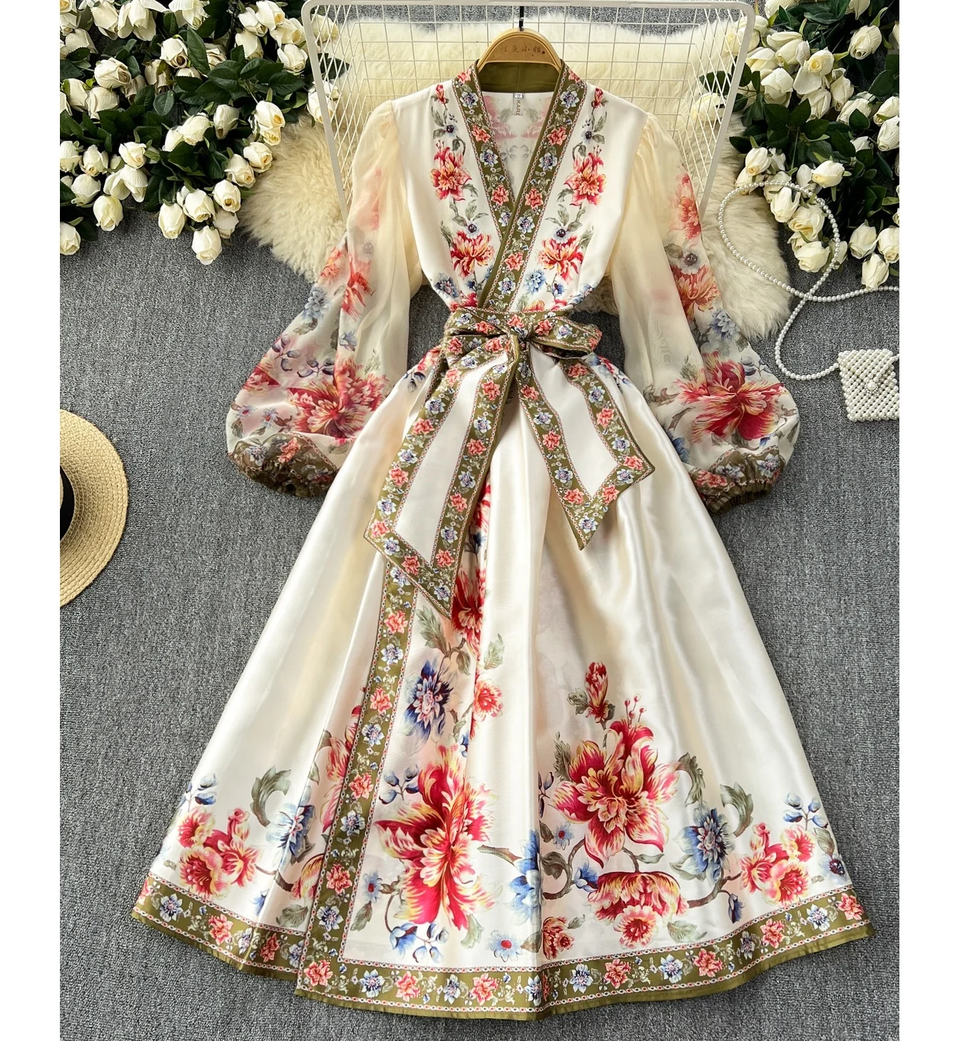 Plus Vintage Midi Dress Empire Printed Lace