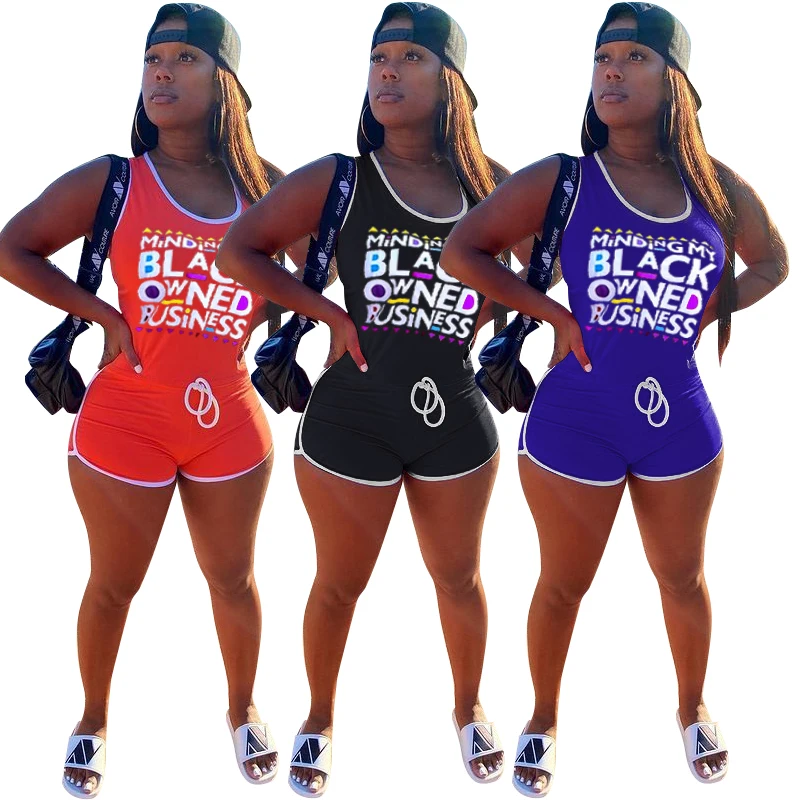 

Letter Print Womens Summer Scoop Neck Sleeveless Tank Top Short Jumpsuit Rompers