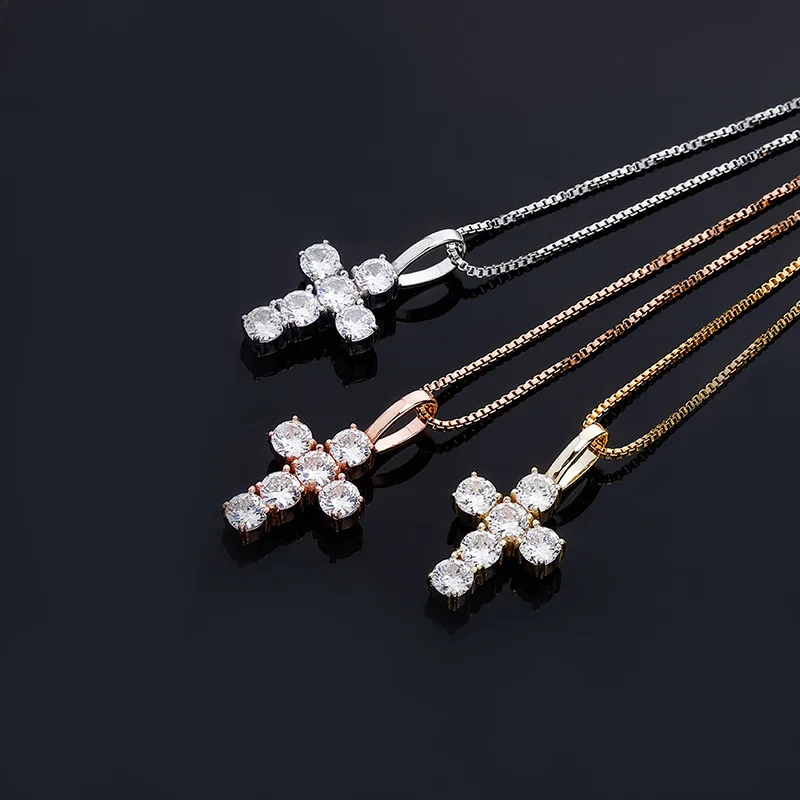 

Female 925 Sterling Silver CROSS Pendant With Box Chain Pendant Iced Out Cubic Zirconia Women's Pendant Hip Hop Jewelry Gift, Multi color