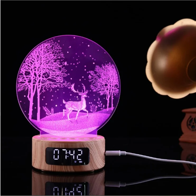 Aisle Home Hotel Mini Acrylic 3d Decoration Lamps artificial acrylic USB 5V 5W Speaker Clock Music LED Night Lights