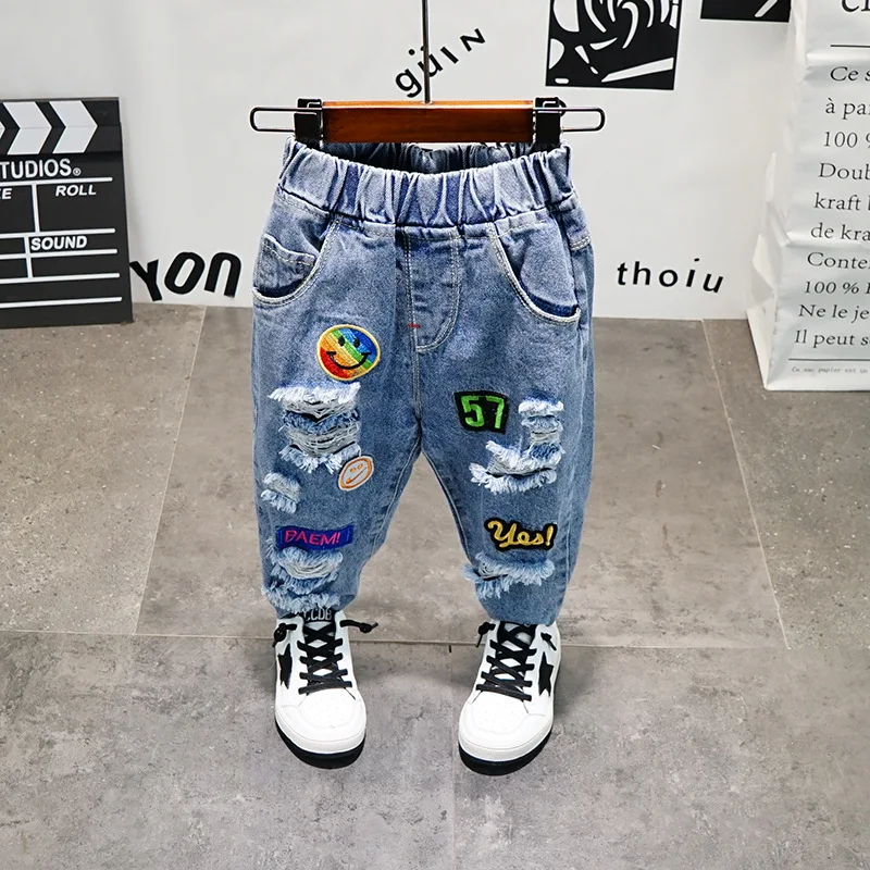 

New fashion Kids Baby Elastic Waist Ripped Holes Denim Pants Jeans, Picture shows