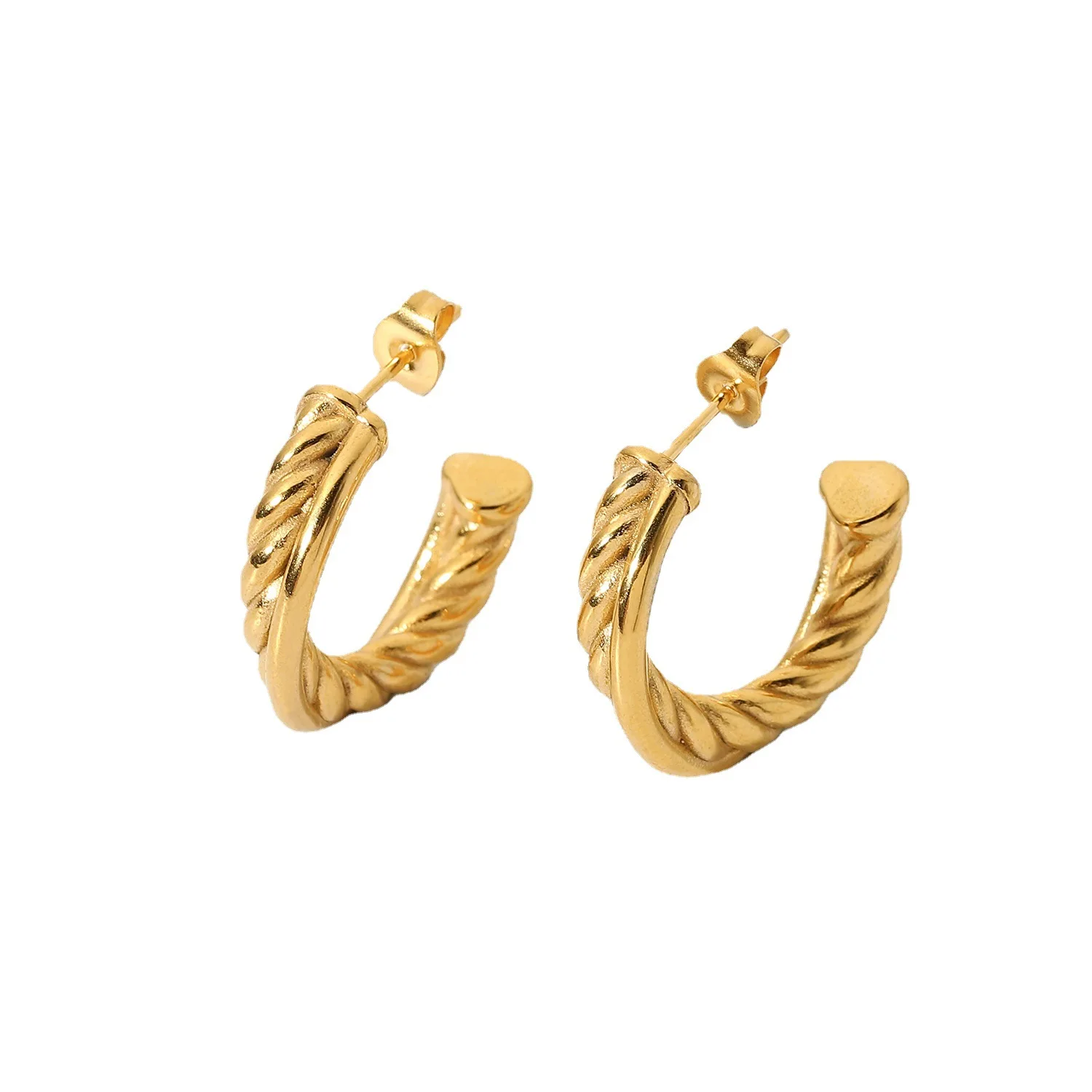 

2021 PVD Gold Plated Dainty Twisted Hoop Earring Delicate Stainless Steel Earrings Jewelry Wholesale