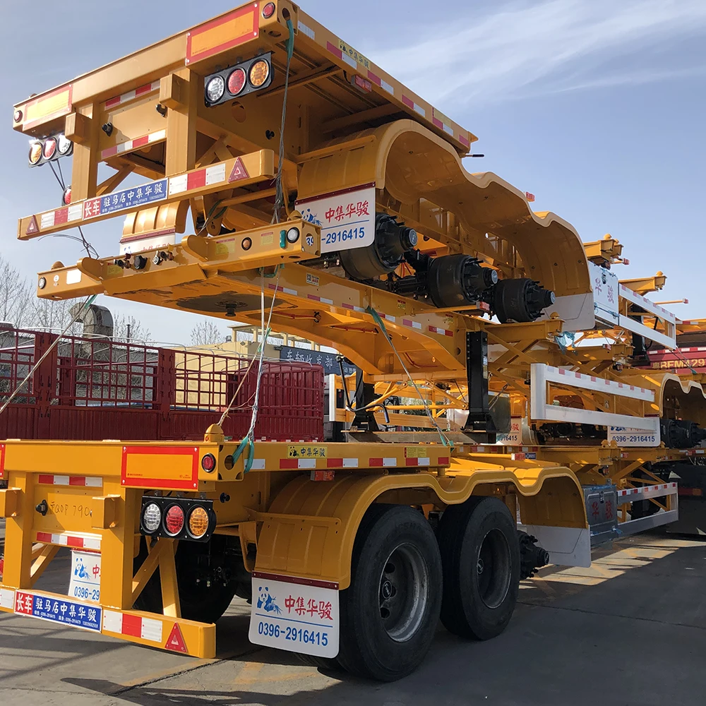 中集华骏 20ft 3 轴鹅颈骨架集装箱运输半挂车