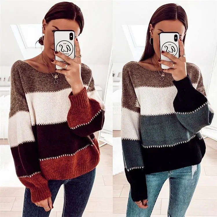 

Fall Clothing For Women Striped Top Sweaters Long Sleeve Patchwork Sweatshirt