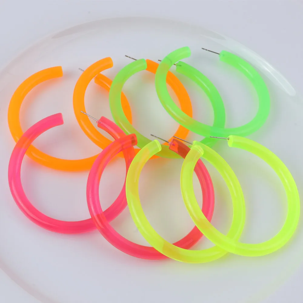 Jewelry Resin Geometry Hip Hop Earrings Hoop Transparent Summer Hot Selling Fluorescent Color Opp Bag Party Earrings Cc Colorful