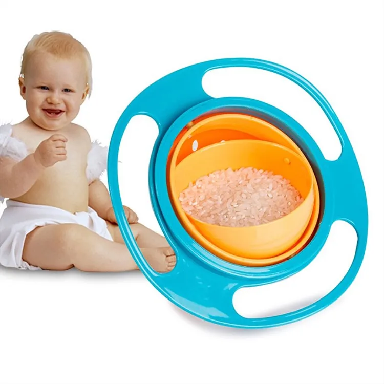 

Practical Novelty infant products Anti-overflow solid feeding pan 360 degree rotating balance bowl Baby flying saucer bowl