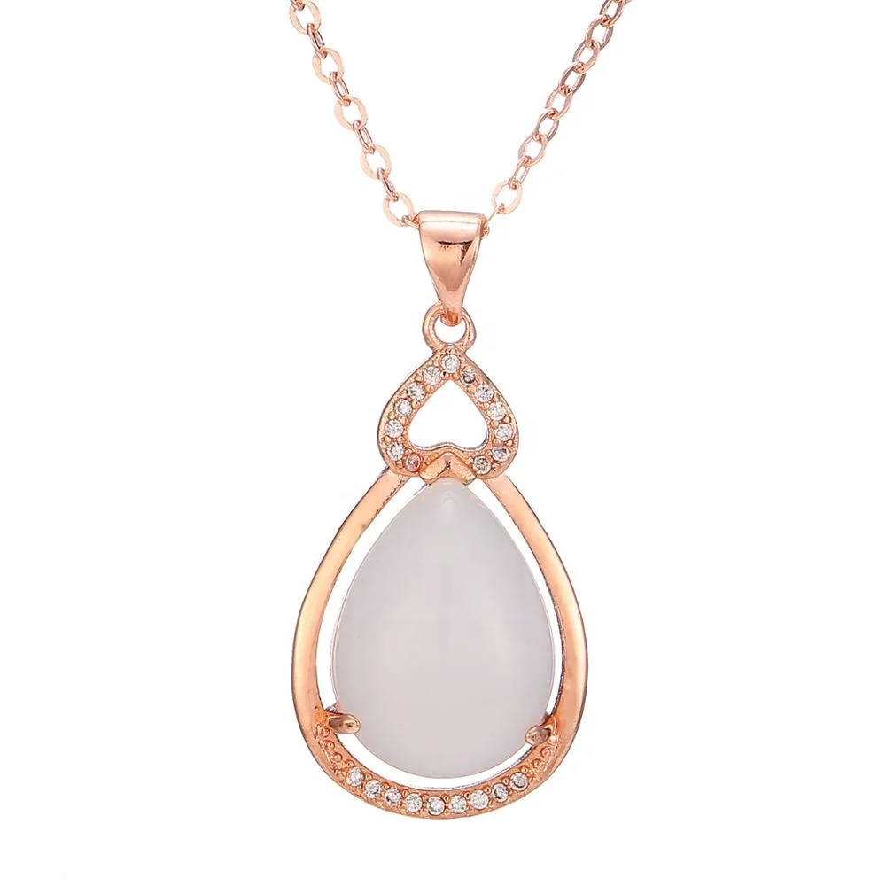 

Natural White Jade Drop Pendant Necklace Jadeite Chalcedony Amulet Fashion Charm Jewelry Gifts for Women Her