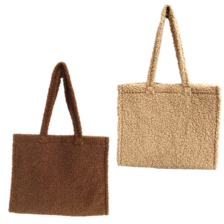 

Fashion casual girl mini tote faux fur shearling bag women lamb shopping bag