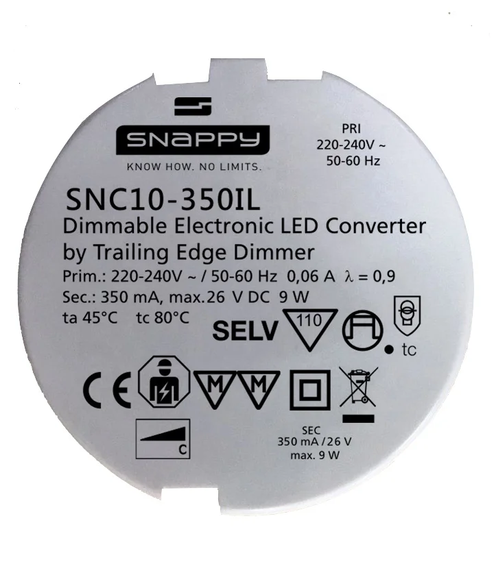 SNC10-ILT  round housing Input180-264VAC 10W 230/350mA  IP20 constant current Triac dimmable LED Driver