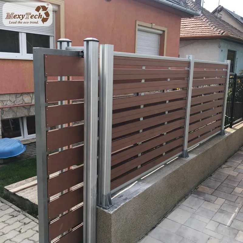 

WPC fence full trellis design composite fencing panel with electric gate, Coffee,dark grey,teak