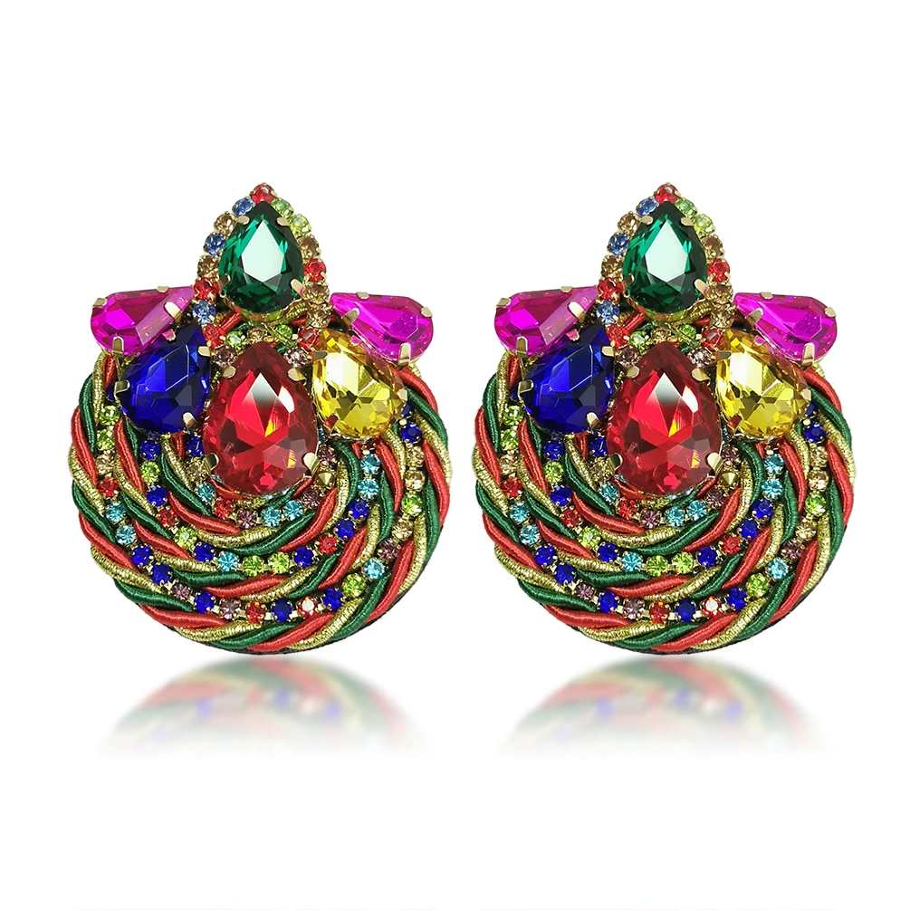 

New Colorful Crystal Earrings High-quality Rhinestone Handmade Round Drop Earring Fashion design Jewelry Accessories For Women, Green, pink, multicolor