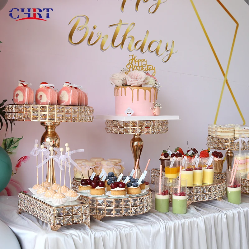 

CHRT Mirror Round Metal High Tray 3-piece Set Round Dessert Table Wholesale Wedding Cake Stand Stand Set For Wedding, Pink/white/customize
