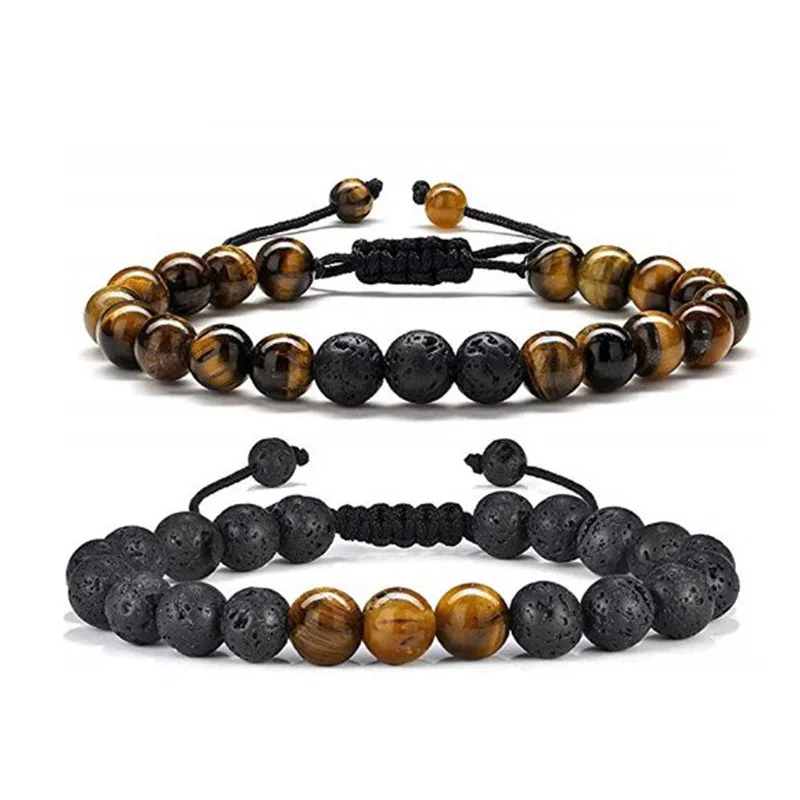 

2024 Fashion Mens Bracelet Crystal Beaded Bracelet Natural Tiger Eye Lava Rock Beads Stone Mens Anxiety Charm Bracelet For Men