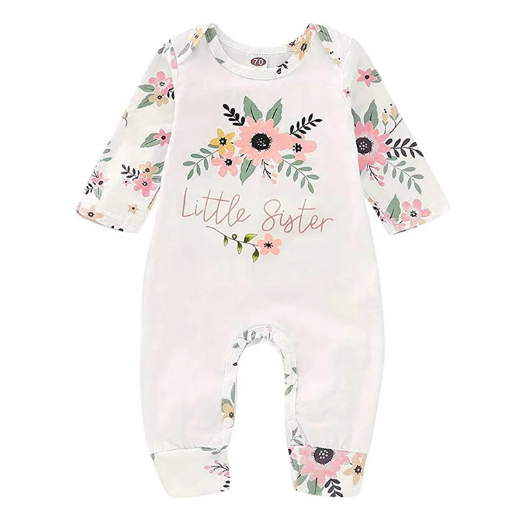 

Baby Girl Clothes Little Sister Newborn Outfit Print Long Sleeve Romper baby girls romper