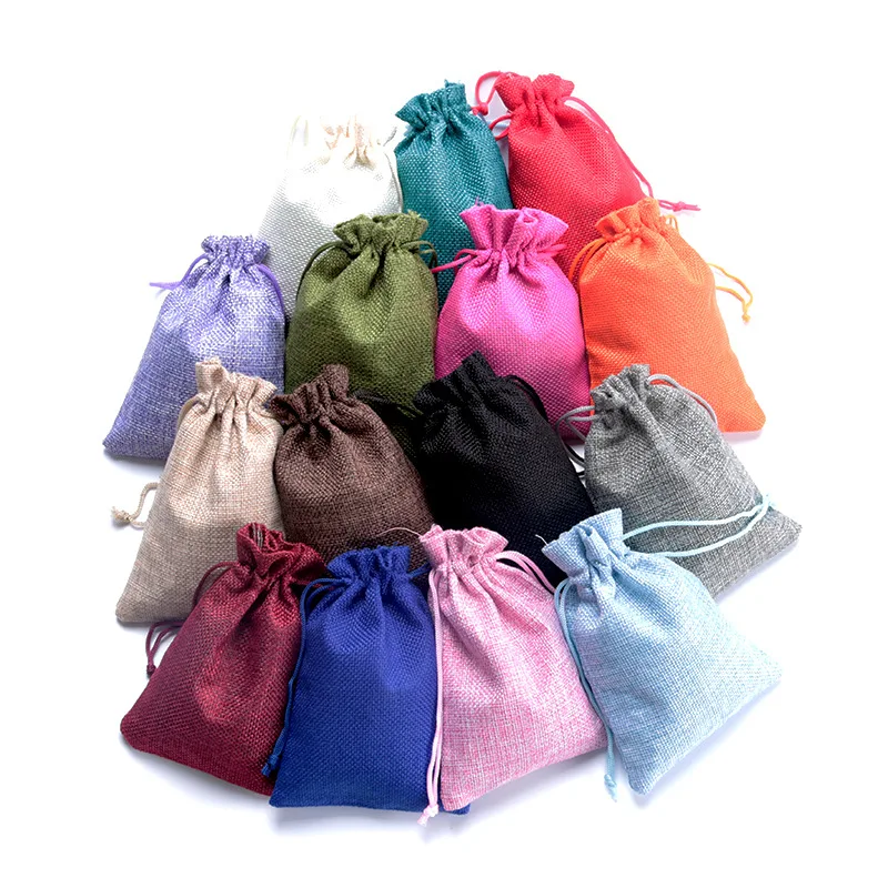 

Linen Cotton Gift Bags Packing Jewelry Drawstring Pouch Cosmetic Wedding Candy Wrappling Reusable Sachet Print, Any color cotton material available
