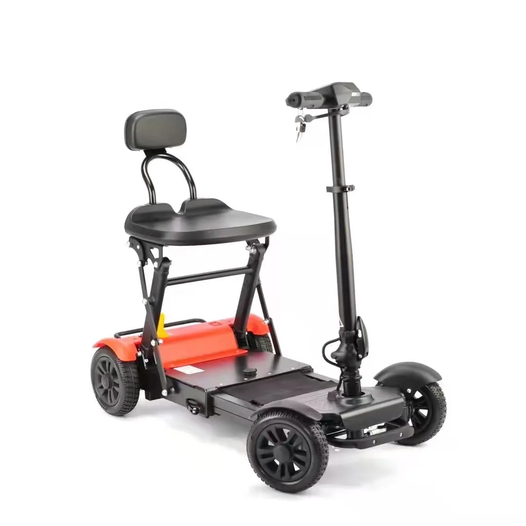 

China best 4 wheel lightweight electric foldable mobility scooter with seat for disabled, Red,orange