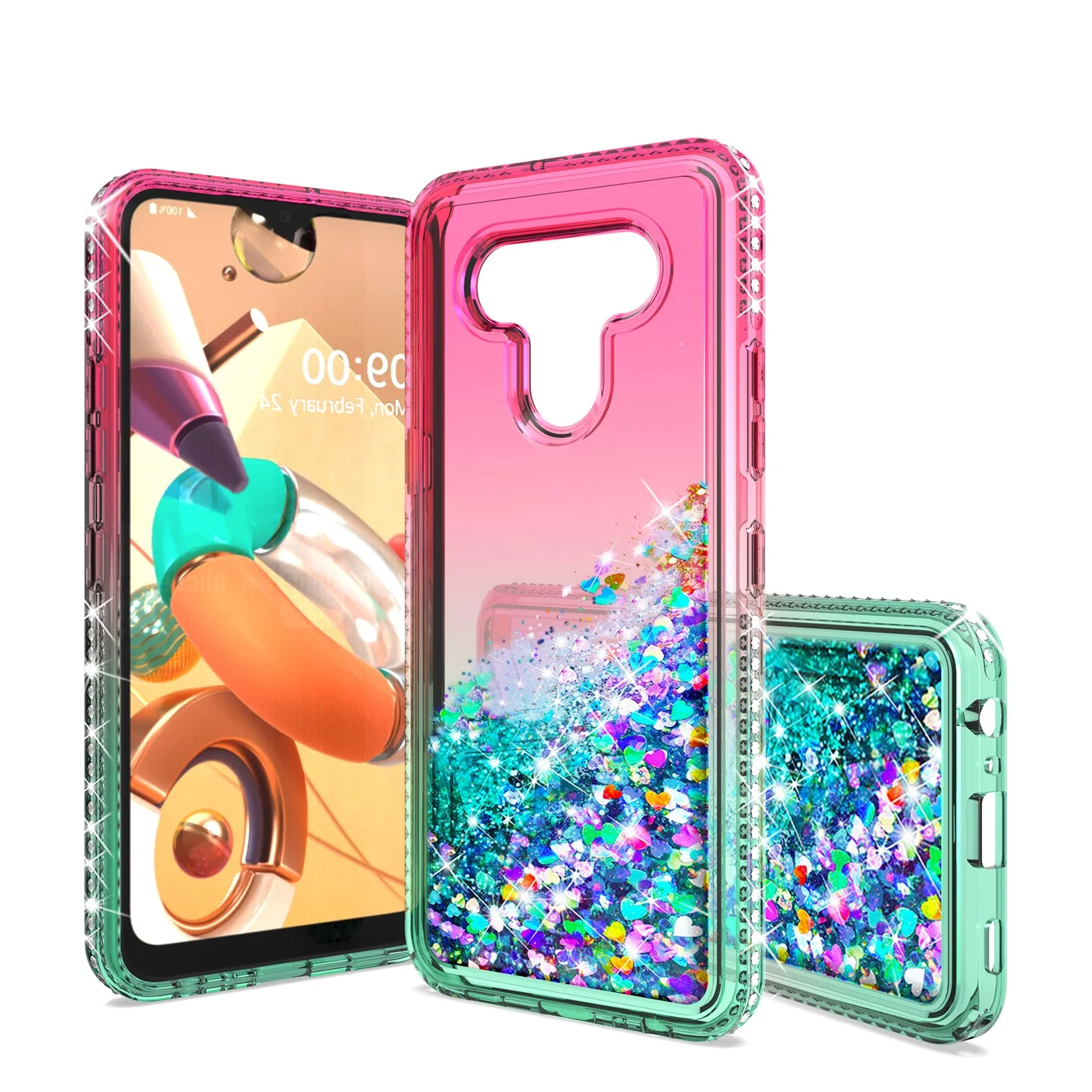 

Saiboro tpu clear diamond pattern luxury slim shockproof case for lg k51, quicksand gradient back cover for lg stylo 6, Multi colors