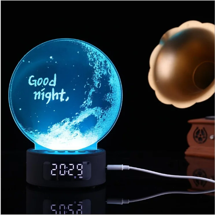 Aisle Home Hotel Mini Acrylic 3d Decoration Lamps artificial acrylic USB 5V 5W Speaker Clock Music LED Night Lights