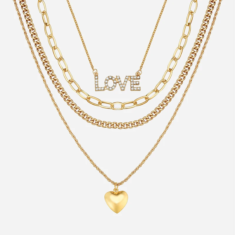 

Love Shape Sweater Chain Jewellery Pendant Necklaces, Gold