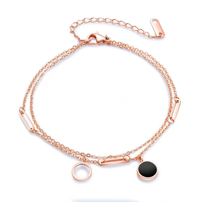 

Trendy Stainless Steel Rose Gold Geometric shape Double Layer Anklet for Female Women