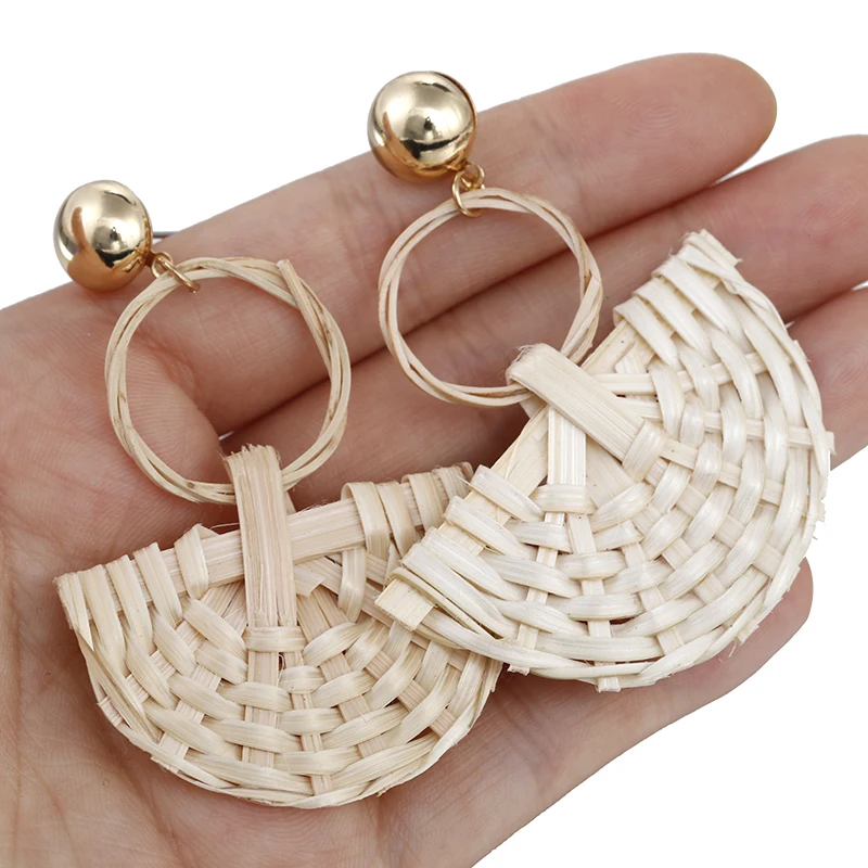 27 Style Korea Handmade Wooden Straw Braid Drop Earrings,Eco Wood