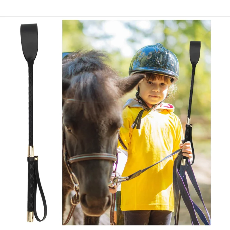 

Leather Horse Whip Equestrianism 18 Inch Black Riding Horsewhip Horse Crop Double Slapper Horse Whip