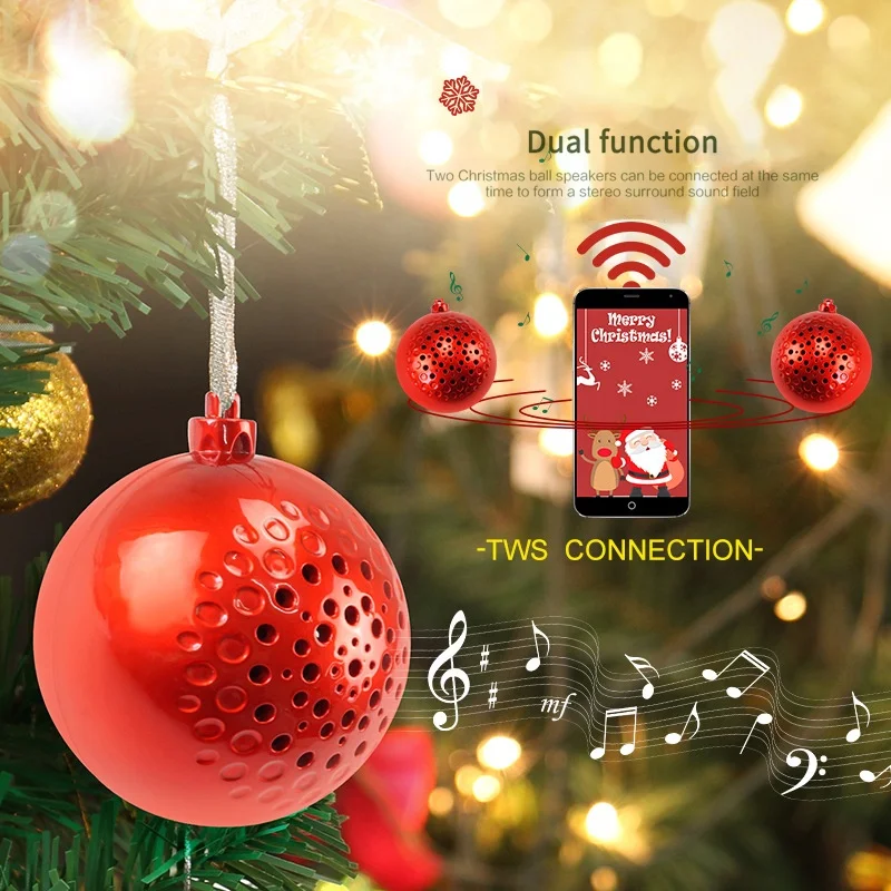 

Ebay Amazon best selling Christmas Decoration Gifts OEM logo stereo ball shaped TWS Xmas mini wireless BT Speaker For Christmas